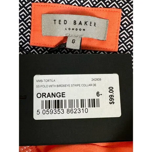 NWT Mens Ted Baker Tortila Polo Shirt with Birdseye Stripe Orange Sz 6 XXL US - Picture 8 of 12